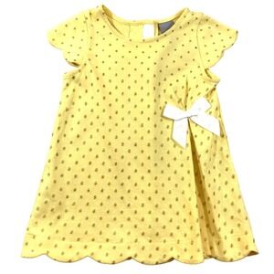 Tahari Toddler 5/6 Girls Yellow A-line Dress Gold Polka Dots Bow Buttons Back